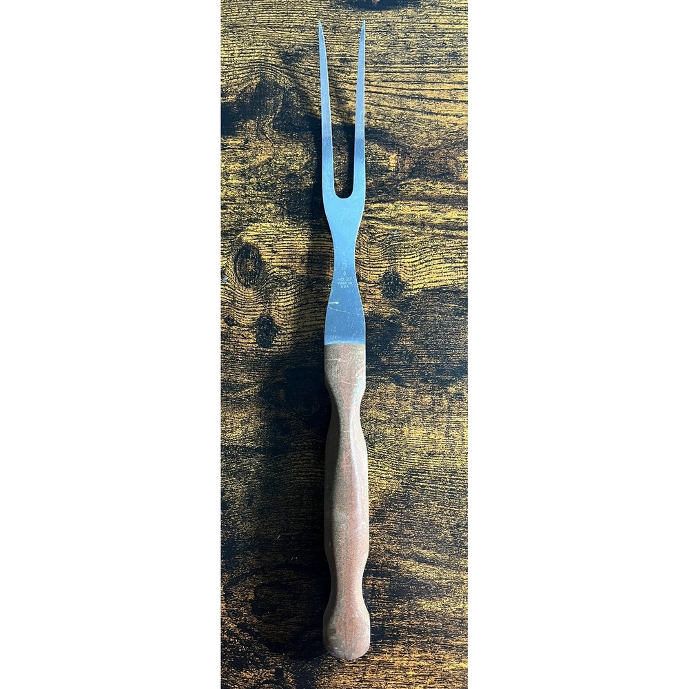 Vintage Cutco No 27 Carving Turning Serving Fork with Brown Wood Handle USA Made